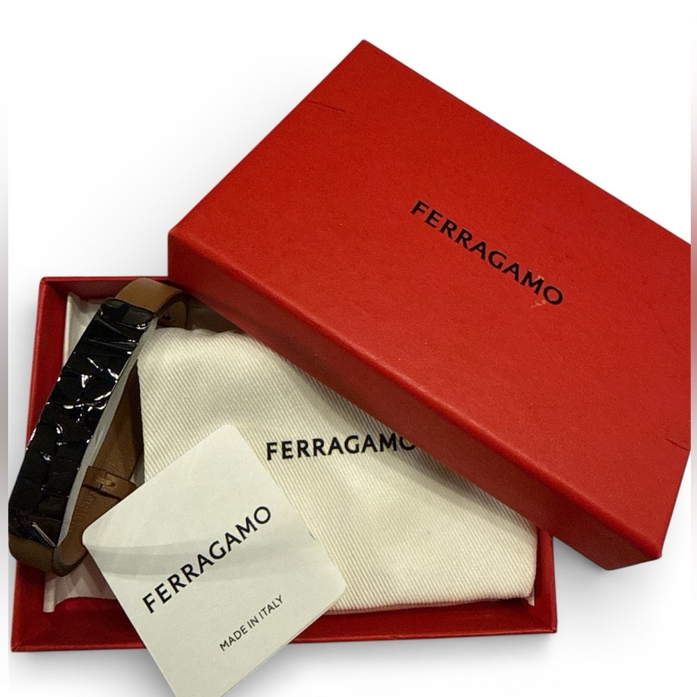 Salvatore Ferragamo Brown Men's Leather bracelet w/gunmetal hardware! NWT! NIB!